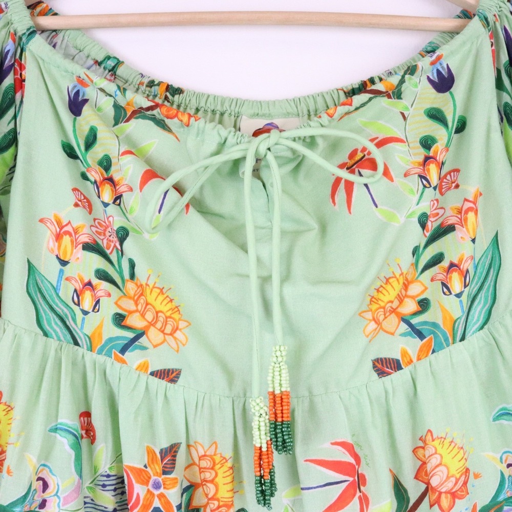 NWT Farm Rio Anthropologie Off-The-Shoulder Long-Sleeve Tiered Floral Midi Dress - Picture 6 of 12